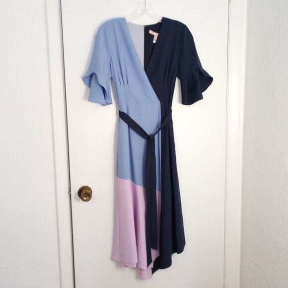 Hutch Blue Colorblock Faux-Wrap Midi Dress - Picture 2 of 10